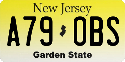 NJ license plate A79OBS