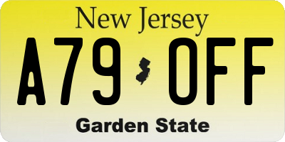 NJ license plate A79OFF