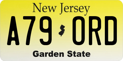 NJ license plate A79ORD