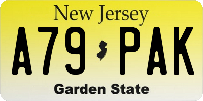 NJ license plate A79PAK