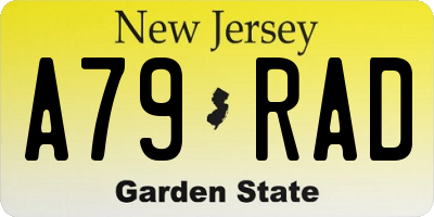 NJ license plate A79RAD
