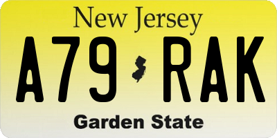 NJ license plate A79RAK