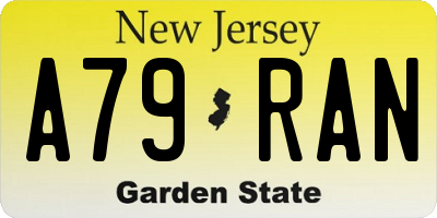 NJ license plate A79RAN