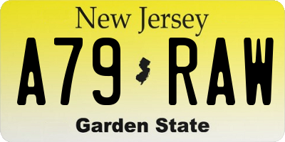 NJ license plate A79RAW