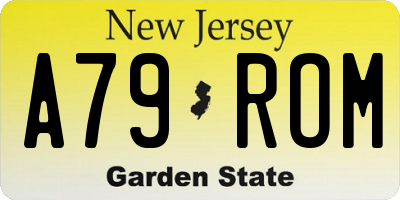 NJ license plate A79ROM