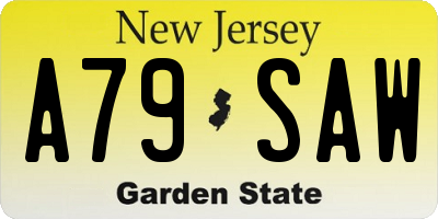 NJ license plate A79SAW