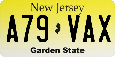 NJ license plate A79VAX
