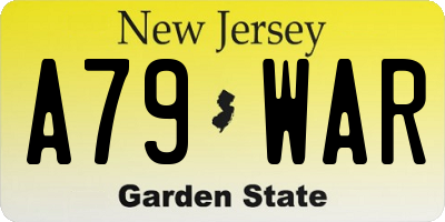 NJ license plate A79WAR