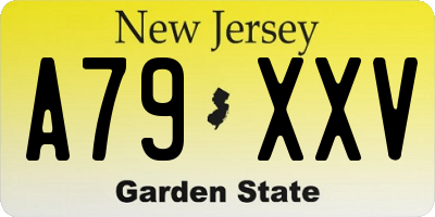 NJ license plate A79XXV