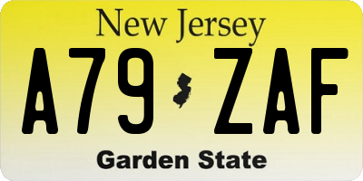 NJ license plate A79ZAF