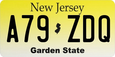NJ license plate A79ZDQ