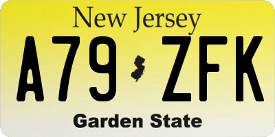 NJ license plate A79ZFK