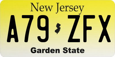 NJ license plate A79ZFX