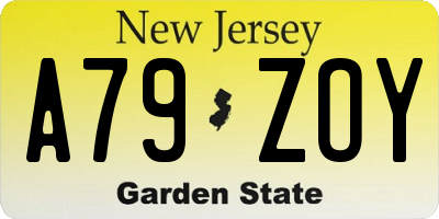 NJ license plate A79ZOY