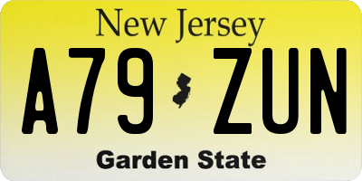 NJ license plate A79ZUN