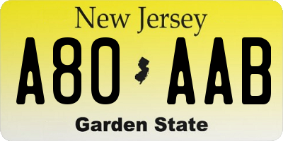 NJ license plate A80AAB