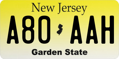 NJ license plate A80AAH