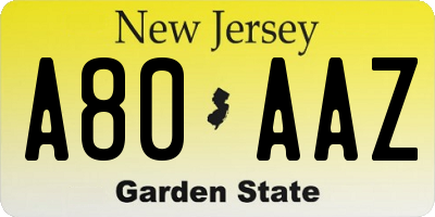 NJ license plate A80AAZ