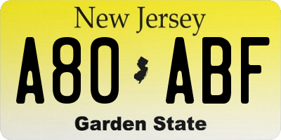 NJ license plate A80ABF