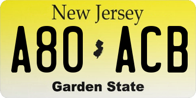 NJ license plate A80ACB
