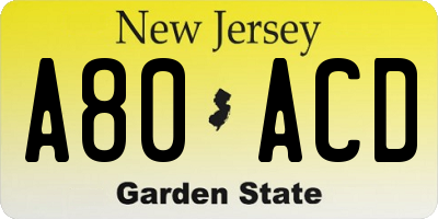 NJ license plate A80ACD