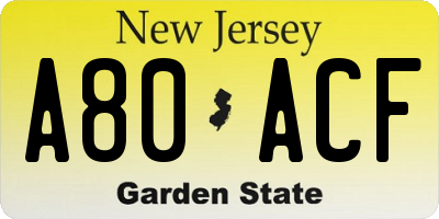 NJ license plate A80ACF