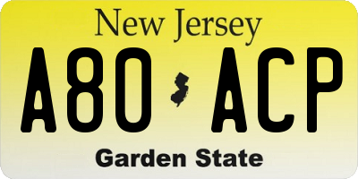 NJ license plate A80ACP