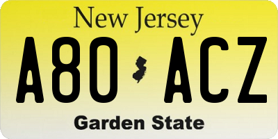 NJ license plate A80ACZ