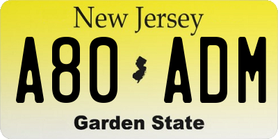 NJ license plate A80ADM