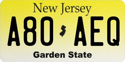 NJ license plate A80AEQ