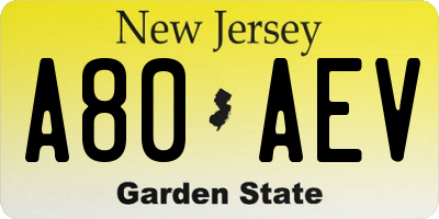 NJ license plate A80AEV