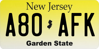 NJ license plate A80AFK