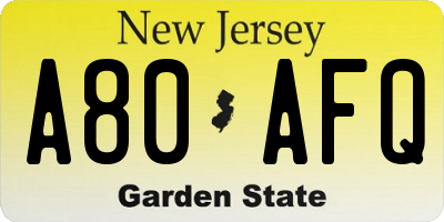 NJ license plate A80AFQ