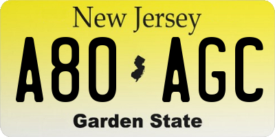 NJ license plate A80AGC