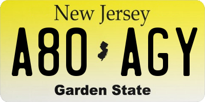 NJ license plate A80AGY