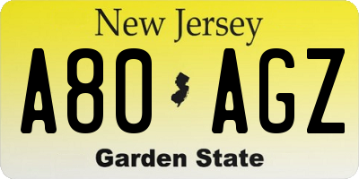 NJ license plate A80AGZ