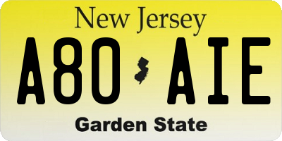 NJ license plate A80AIE