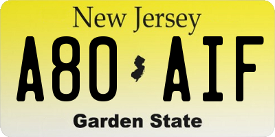 NJ license plate A80AIF