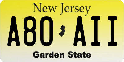 NJ license plate A80AII
