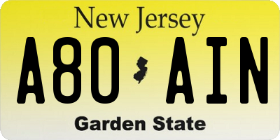 NJ license plate A80AIN