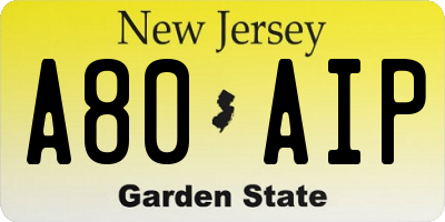 NJ license plate A80AIP