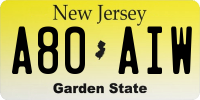 NJ license plate A80AIW