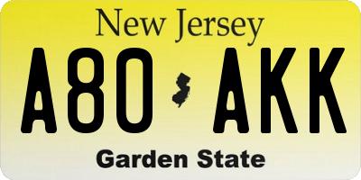 NJ license plate A80AKK