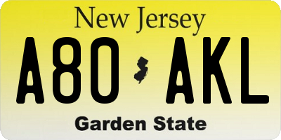 NJ license plate A80AKL