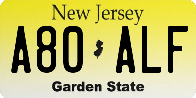 NJ license plate A80ALF