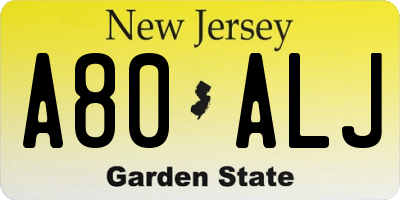 NJ license plate A80ALJ
