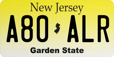 NJ license plate A80ALR