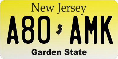 NJ license plate A80AMK