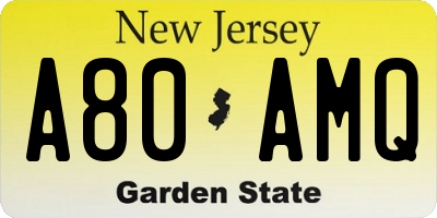 NJ license plate A80AMQ