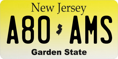 NJ license plate A80AMS